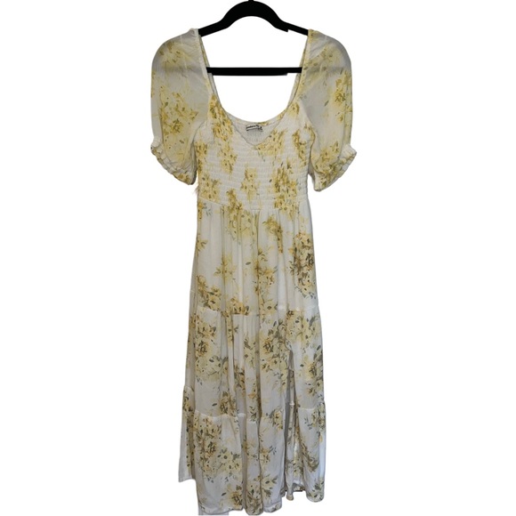 Abercrombie & Fitch Dresses & Skirts - Abercrombie & Fitch White & Yellow Floral Midi Sundress Size Medium Cottagecore